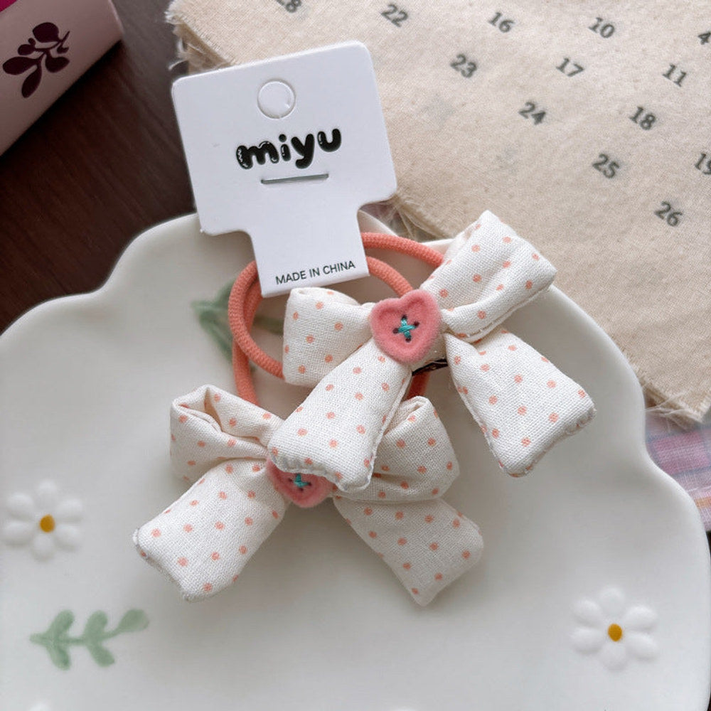 MyKids-USA® Collection of 2 Cute Plaid and Dots Pattern Hair Ties and Hair Clips