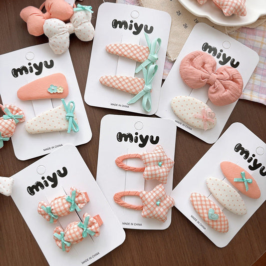 MyKids-USA® Collection of 2 Cute Plaid and Dots Pattern Hair Ties and Hair Clips