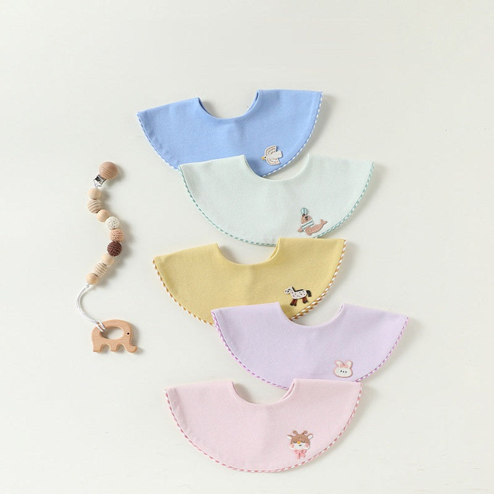 MyKids-USA® Adorable Animals Cartoon Pattern Cotton Snap-on Round Shaped Bib