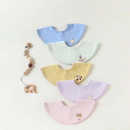 MyKids-USA® Adorable Animals Cartoon Pattern Cotton Snap-on Round Shaped Bib