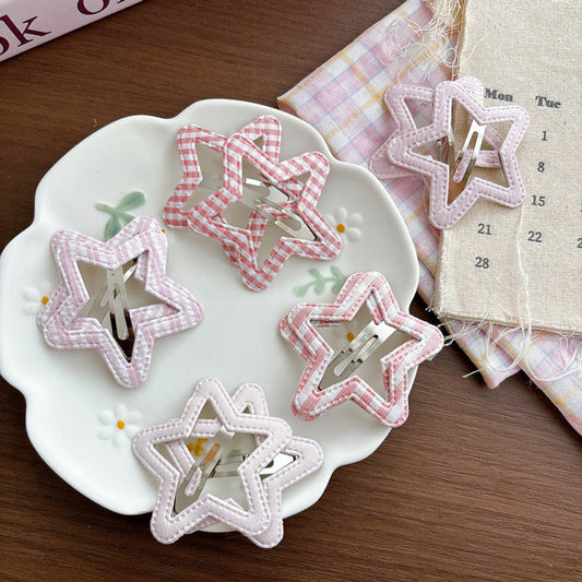 MyKids-USA® Collection of 2 Cute Pink Star Pattern Hair Clips