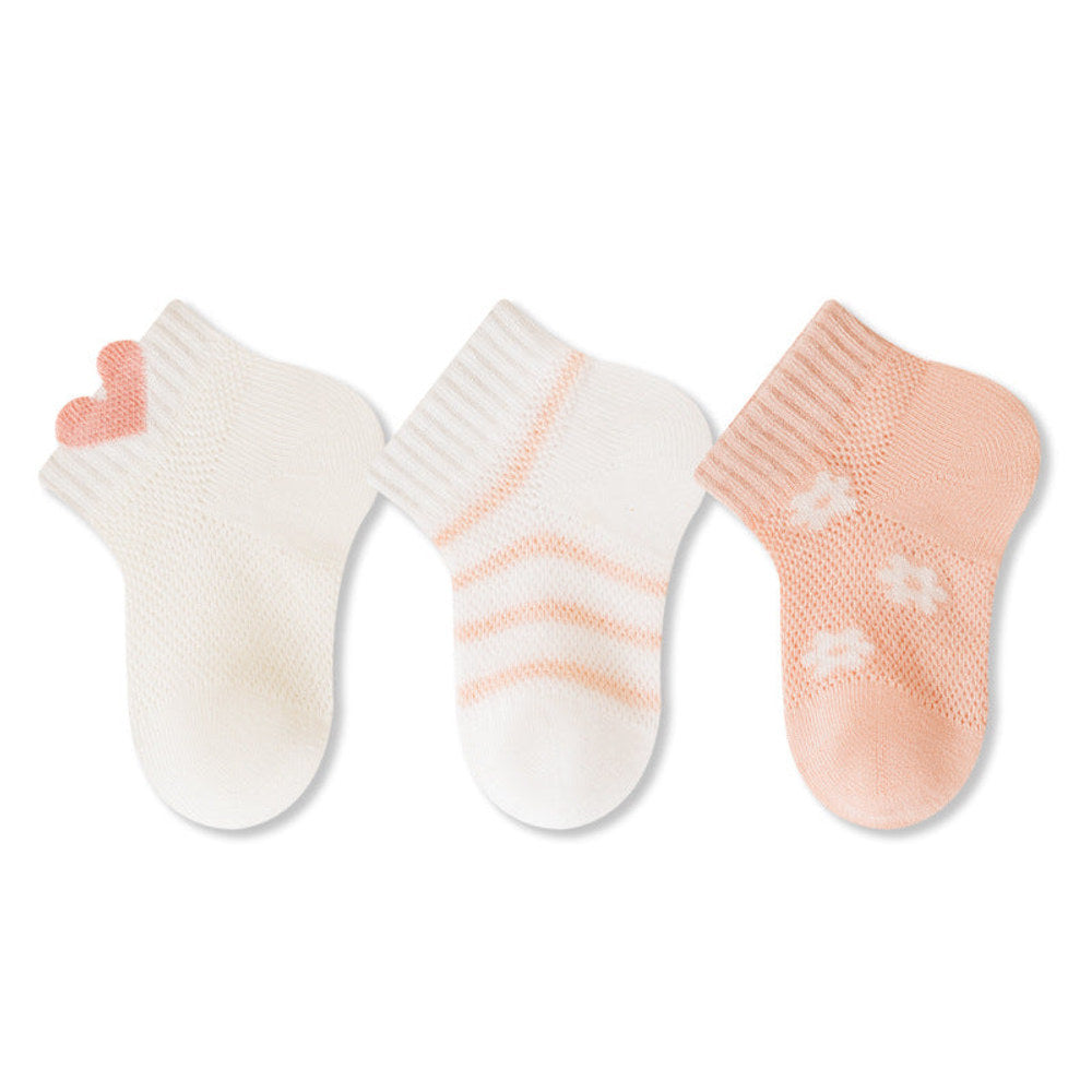 MyKids-USA® Baby Kids Boys and Girls Breathable Cute Flowers and Striped Pattern Socks 3-Pair Set