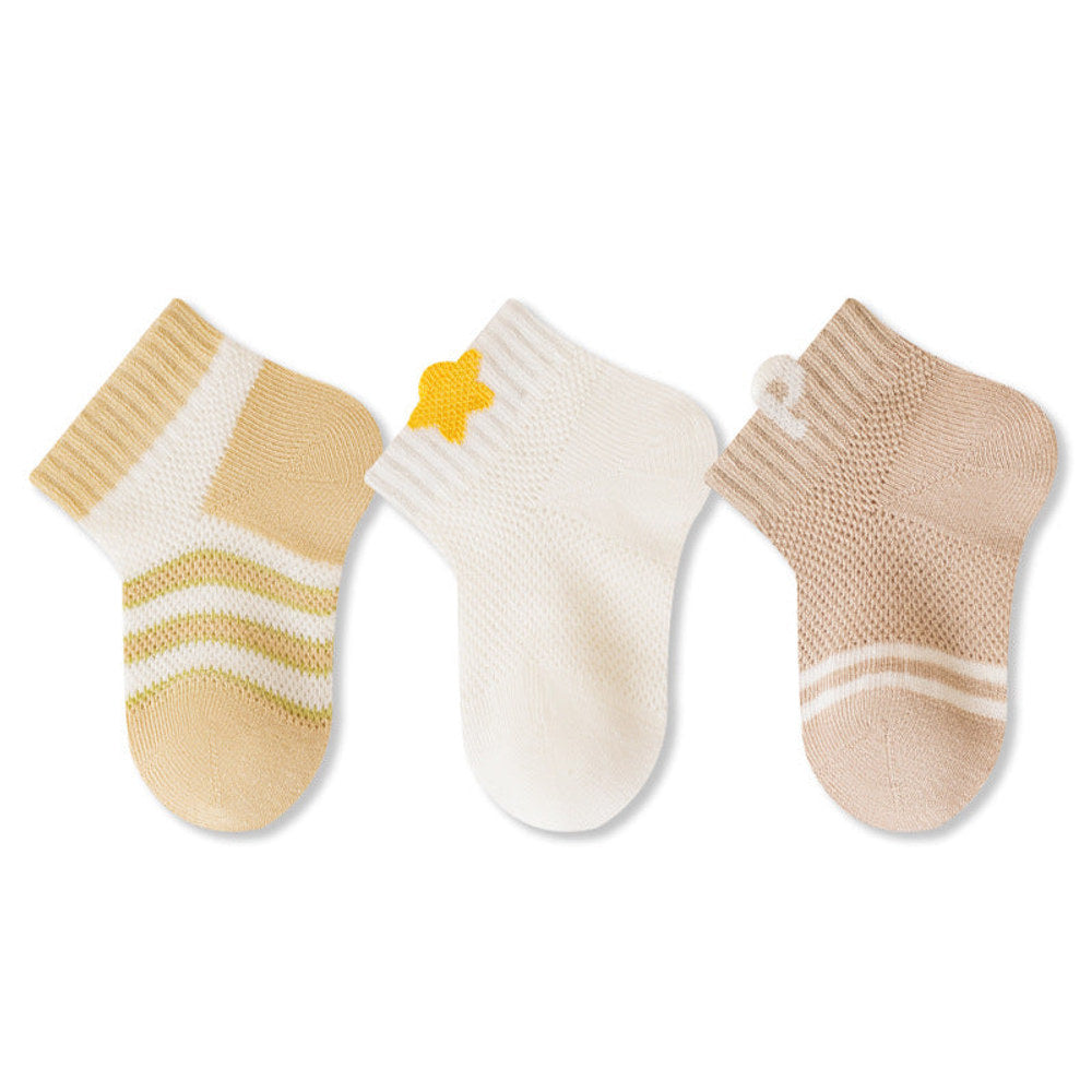 MyKids-USA® Baby Kids Boys and Girls Breathable Cute Flowers and Striped Pattern Socks 3-Pair Set