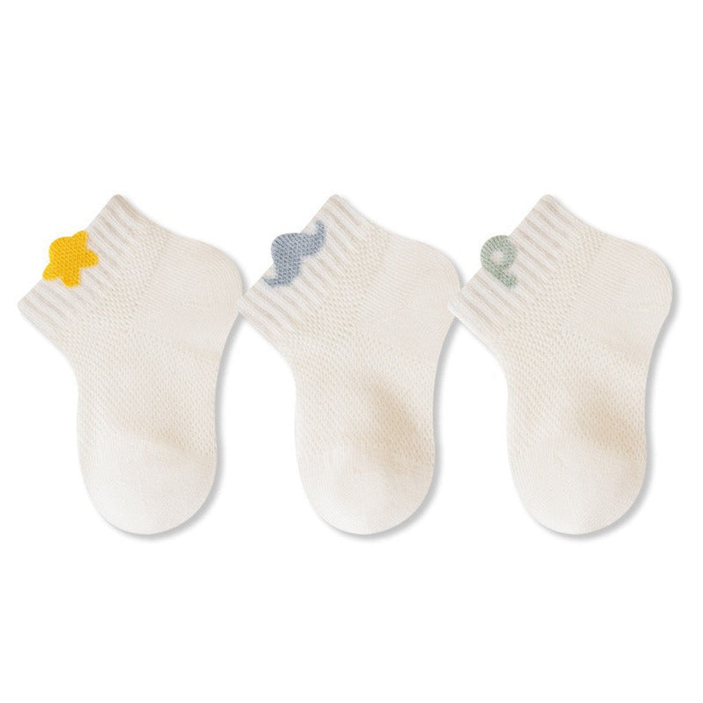 MyKids-USA® Baby Kids Boys and Girls Breathable Cute Flowers and Striped Pattern Socks 3-Pair Set
