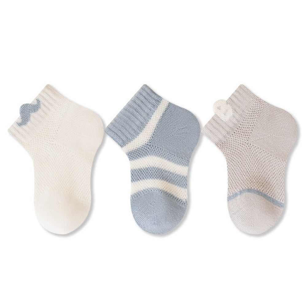 MyKids-USA® Baby Kids Boys and Girls Breathable Cute Flowers and Striped Pattern Socks 3-Pair Set