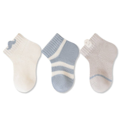 MyKids-USA® Baby Kids Boys and Girls Breathable Cute Flowers and Striped Pattern Socks 3-Pair Set