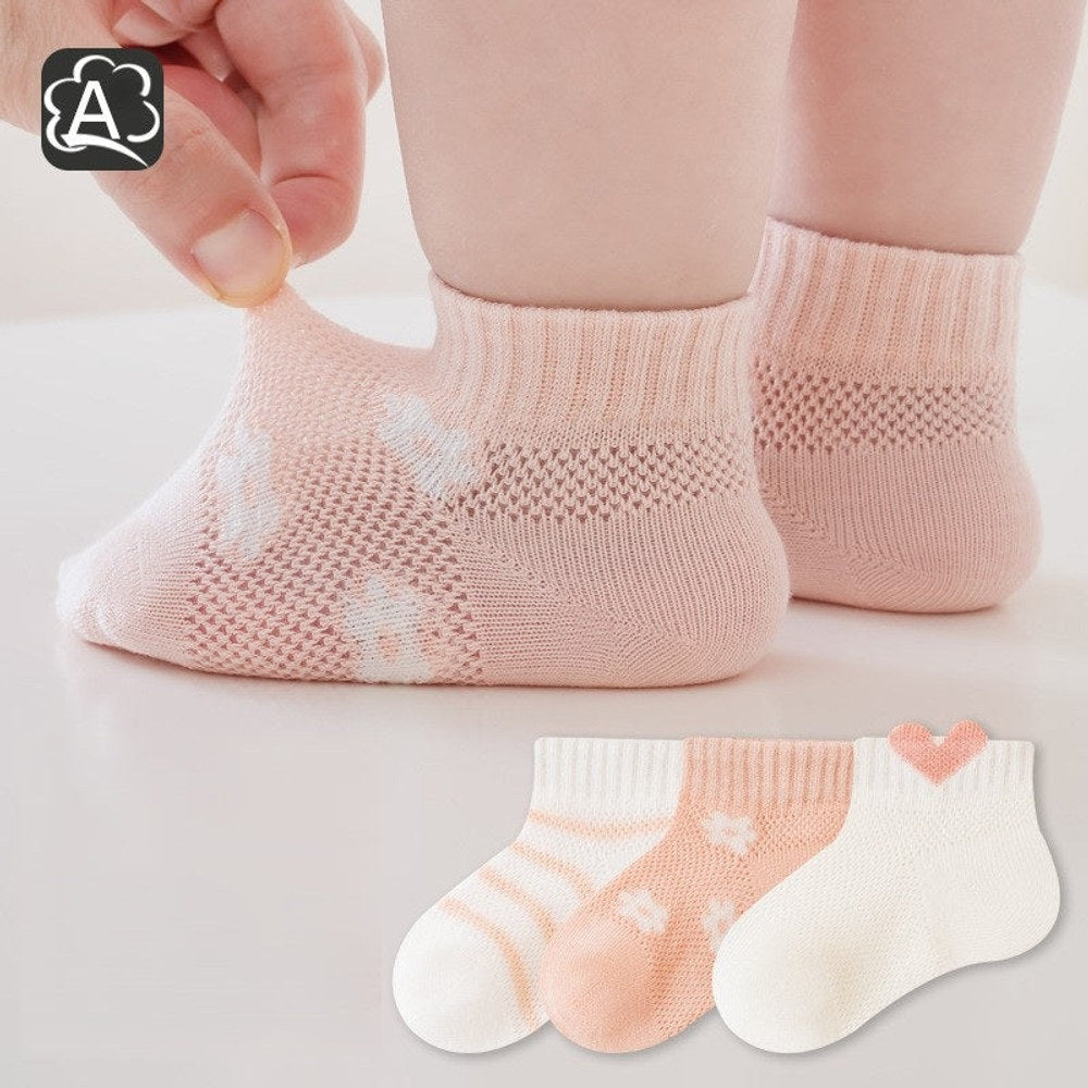 MyKids-USA® Baby Kids Boys and Girls Breathable Cute Flowers and Striped Pattern Socks 3-Pair Set