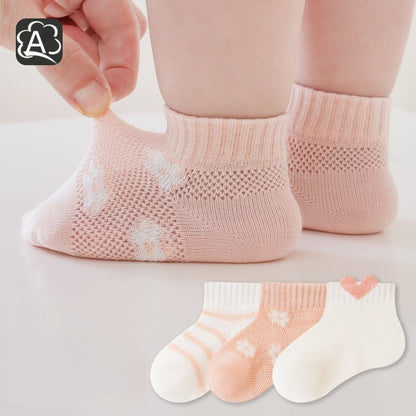 MyKids-USA® Baby Kids Boys and Girls Breathable Cute Flowers and Striped Pattern Socks 3-Pair Set