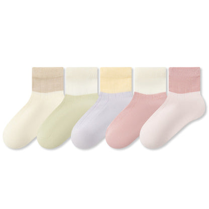 MyKids-USA® Baby Kids Boys and Girls Breathable Color Patchwork Socks 5-Pair Set
