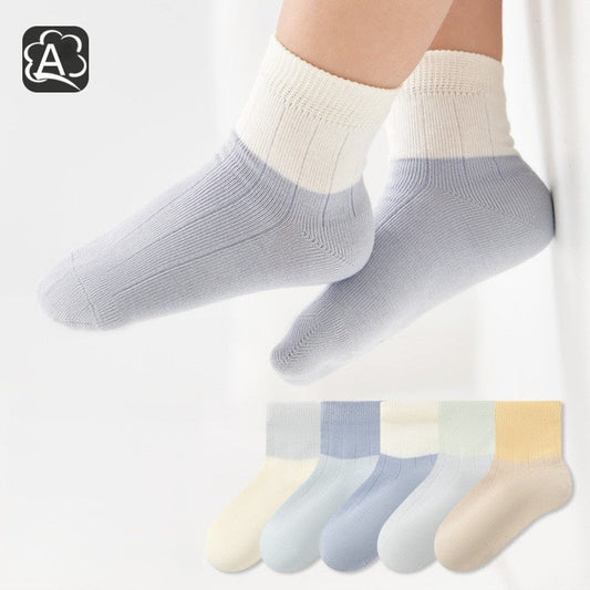 MyKids-USA® Baby Kids Boys and Girls Breathable Color Patchwork Socks 5-Pair Set