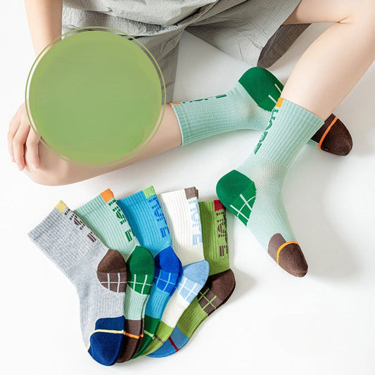 MyKids-USA® Kids Boys Breathable Casual Letters and Striped Pattern Socks 5-Pair Set