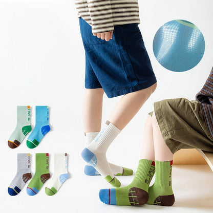 MyKids-USA® Kids Boys Breathable Casual Letters and Striped Pattern Socks 5-Pair Set