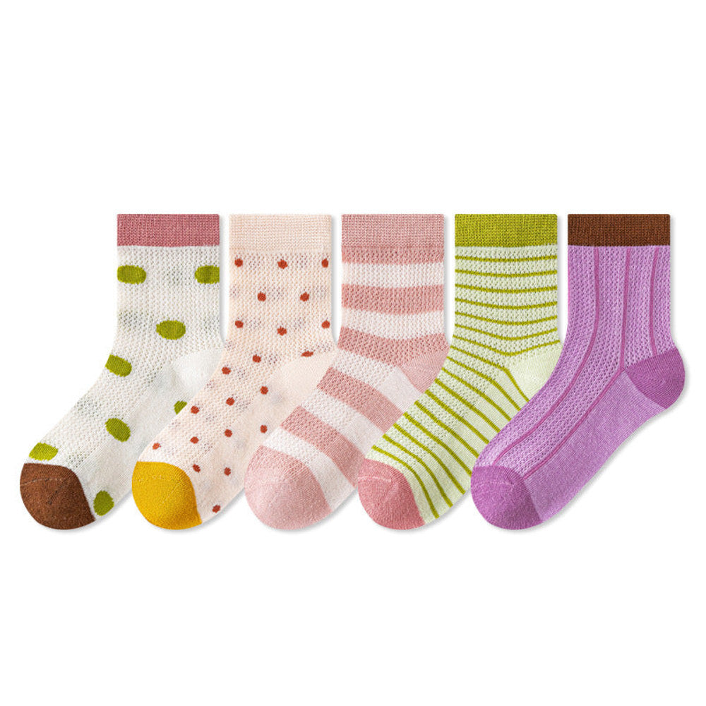 MyKids-USA® Baby Kids Breathable Cute Dots and Striped Pattern Socks 5-Pair Set