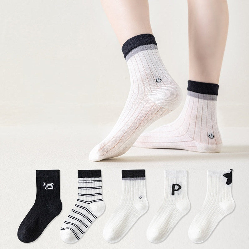 MyKids-USA® Baby Kids Breathable Cute Dots and Striped Pattern Socks 5-Pair Set