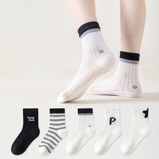 MyKids-USA® Baby Kids Breathable Cute Dots and Striped Pattern Socks 5-Pair Set