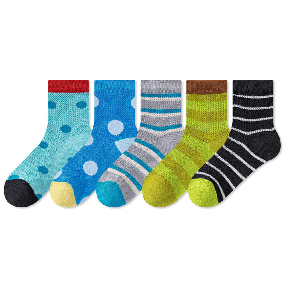 MyKids-USA® Baby Kids Breathable Cute Dots and Striped Pattern Socks 5-Pair Set