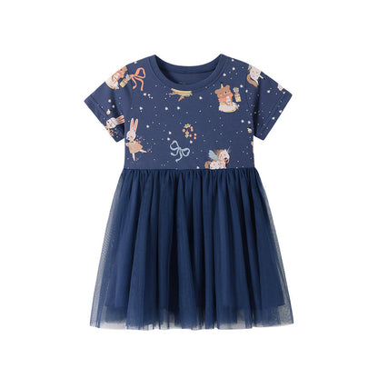 MyKids-USA® Cartoon Pattern Short Sleeves Dress for Stylish Girls