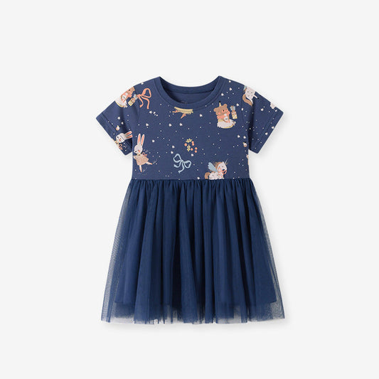 MyKids-USA® Cartoon Pattern Short Sleeves Dress for Stylish Girls
