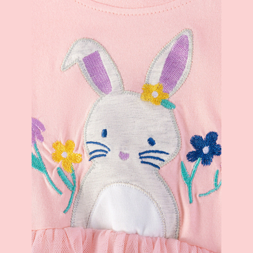 MyKids-USA® Rabbit Cartoon Pattern Short Sleeves Dress for Stylish Girls