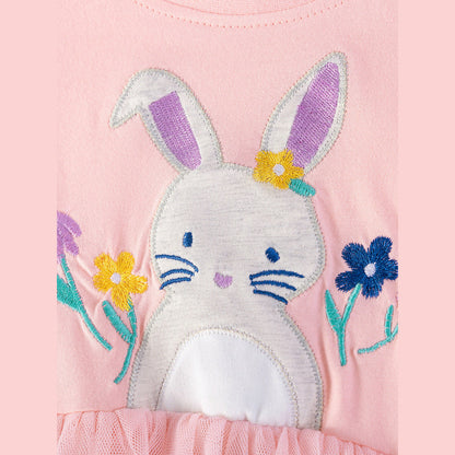 MyKids-USA® Rabbit Cartoon Pattern Short Sleeves Dress for Stylish Girls