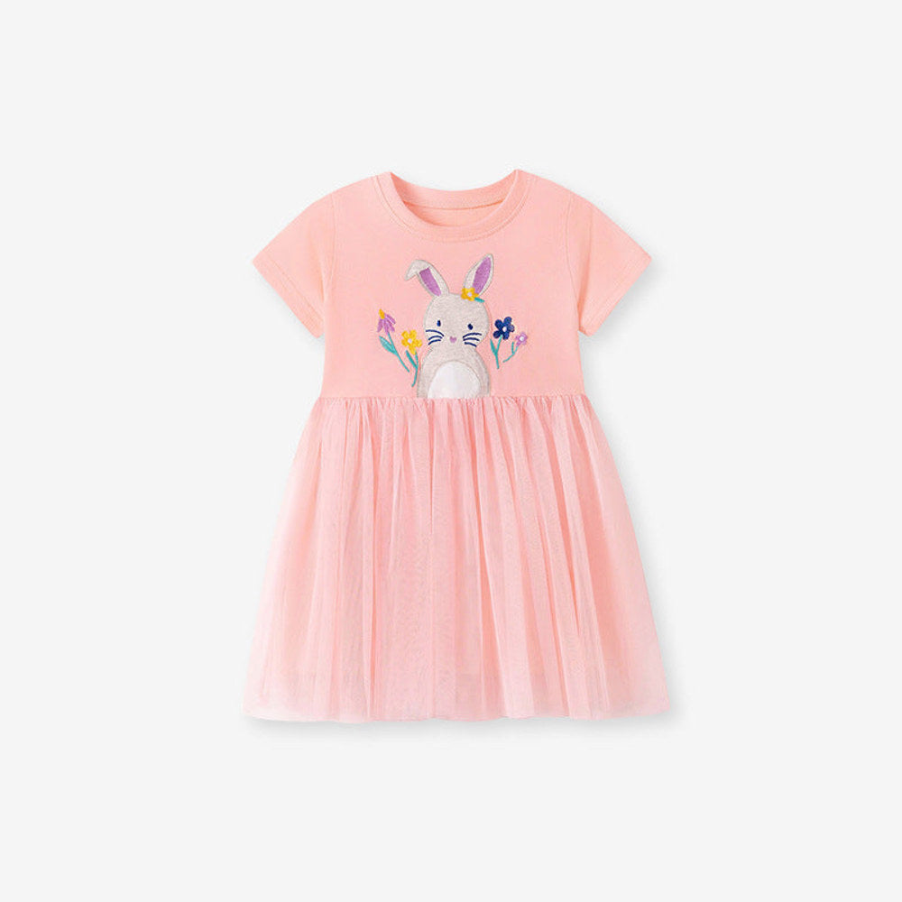 MyKids-USA® Rabbit Cartoon Pattern Short Sleeves Dress for Stylish Girls