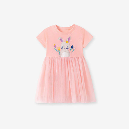 MyKids-USA® Rabbit Cartoon Pattern Short Sleeves Dress for Stylish Girls