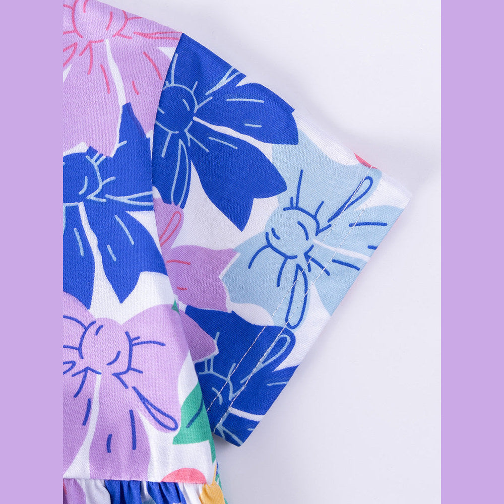 MyKids-USA® Colorful Butterfly-bows Pattern Short Sleeves Dress for Stylish Girls