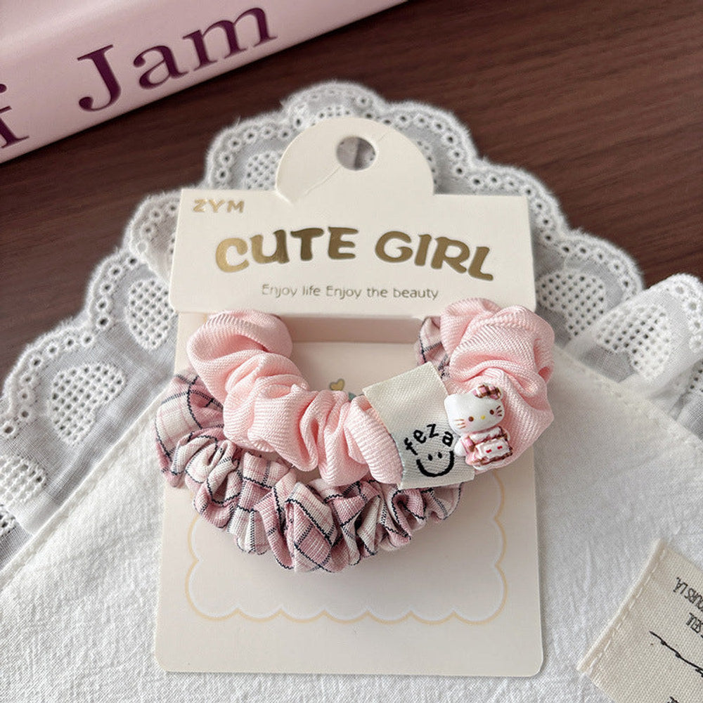 MyKids-USA® Collection of 2 Cute Plaid and Cartoon Hair Ties