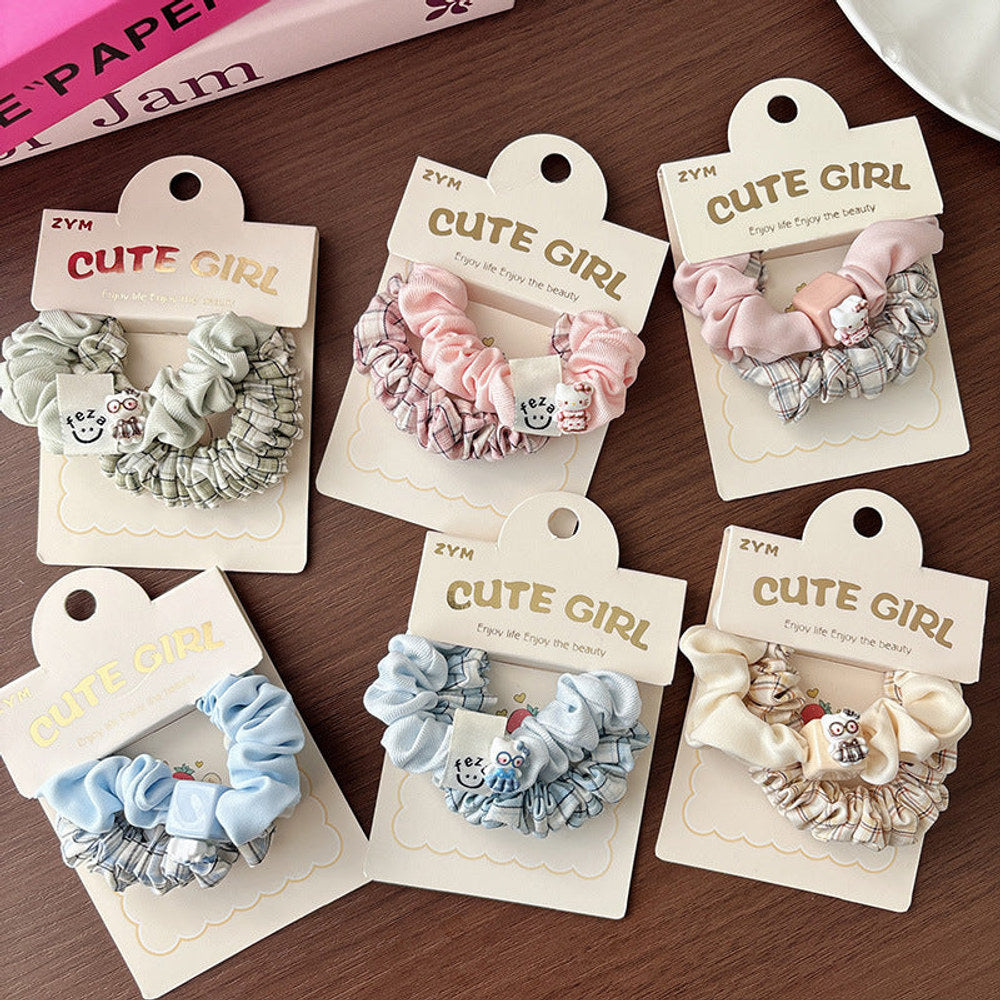 MyKids-USA® Collection of 2 Cute Plaid and Cartoon Hair Ties