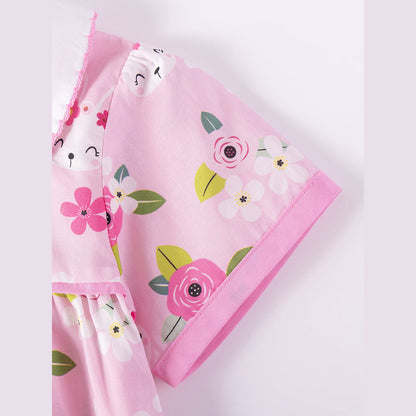 MyKids-USA® Flowers and Cartoon Pattern Short Sleeves Dress for Stylish Girls