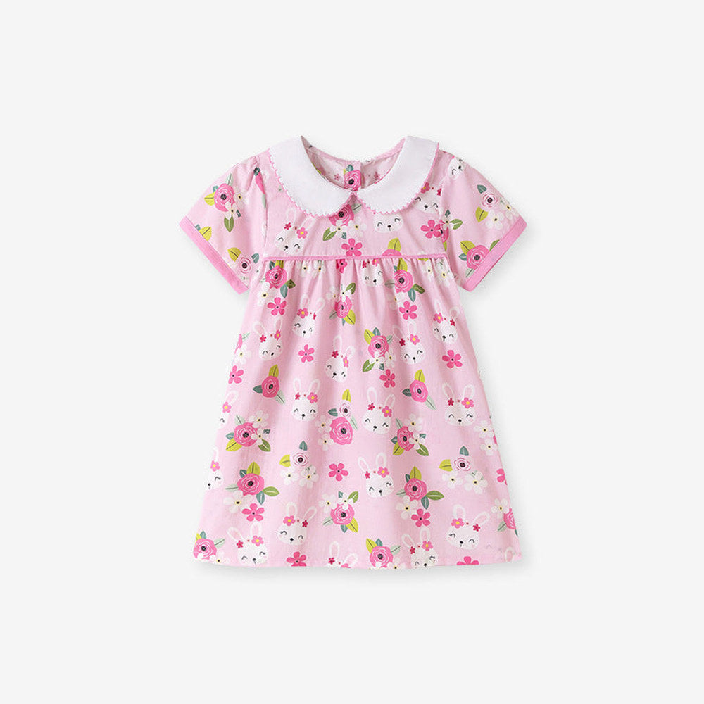 MyKids-USA® Flowers and Cartoon Pattern Short Sleeves Dress for Stylish Girls
