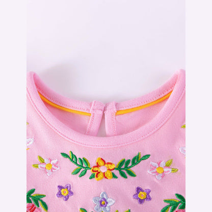 MyKids-USA® Flowers Pattern Embroidered Short Sleeves Dress for Stylish Girls
