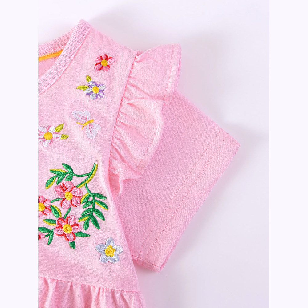 MyKids-USA® Flowers Pattern Embroidered Short Sleeves Dress for Stylish Girls