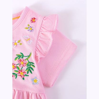 MyKids-USA® Flowers Pattern Embroidered Short Sleeves Dress for Stylish Girls