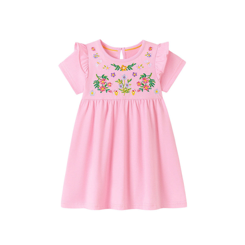 MyKids-USA® Flowers Pattern Embroidered Short Sleeves Dress for Stylish Girls