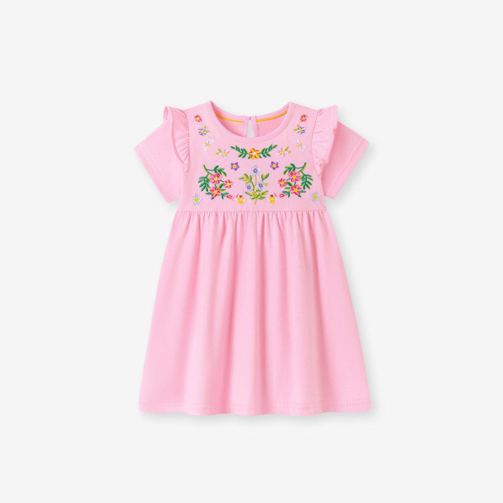 MyKids-USA® Flowers Pattern Embroidered Short Sleeves Dress for Stylish Girls