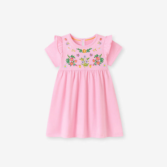 MyKids-USA® Flowers Pattern Embroidered Short Sleeves Dress for Stylish Girls