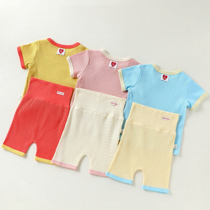 MyKids-USA® Baby Kids Boys and Girls Short Sleeves T-Shirt and Shorts Color Patchwork Clothing Sets