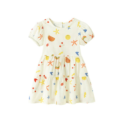 MyKids-USA® Summer Arrival Cartoon Pattern Short Sleeves Crew Neck Dress for Stylish Girls