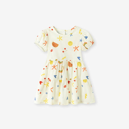 MyKids-USA® Summer Arrival Cartoon Pattern Short Sleeves Crew Neck Dress for Stylish Girls