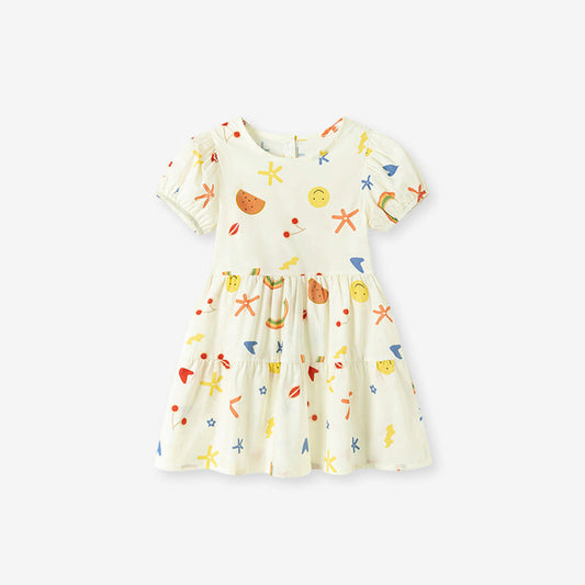 MyKids-USA® Cartoon Pattern Short Sleeves Crew Neck Dress for Stylish Girls