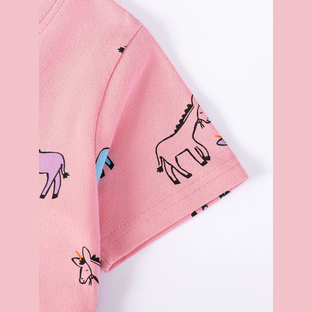 MyKids-USA® Summer Arrival Animals Cartoon Pattern Short Sleeves Crew Neck Dress for Stylish Girls
