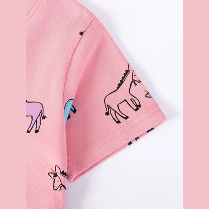 MyKids-USA® Summer Arrival Animals Cartoon Pattern Short Sleeves Crew Neck Dress for Stylish Girls