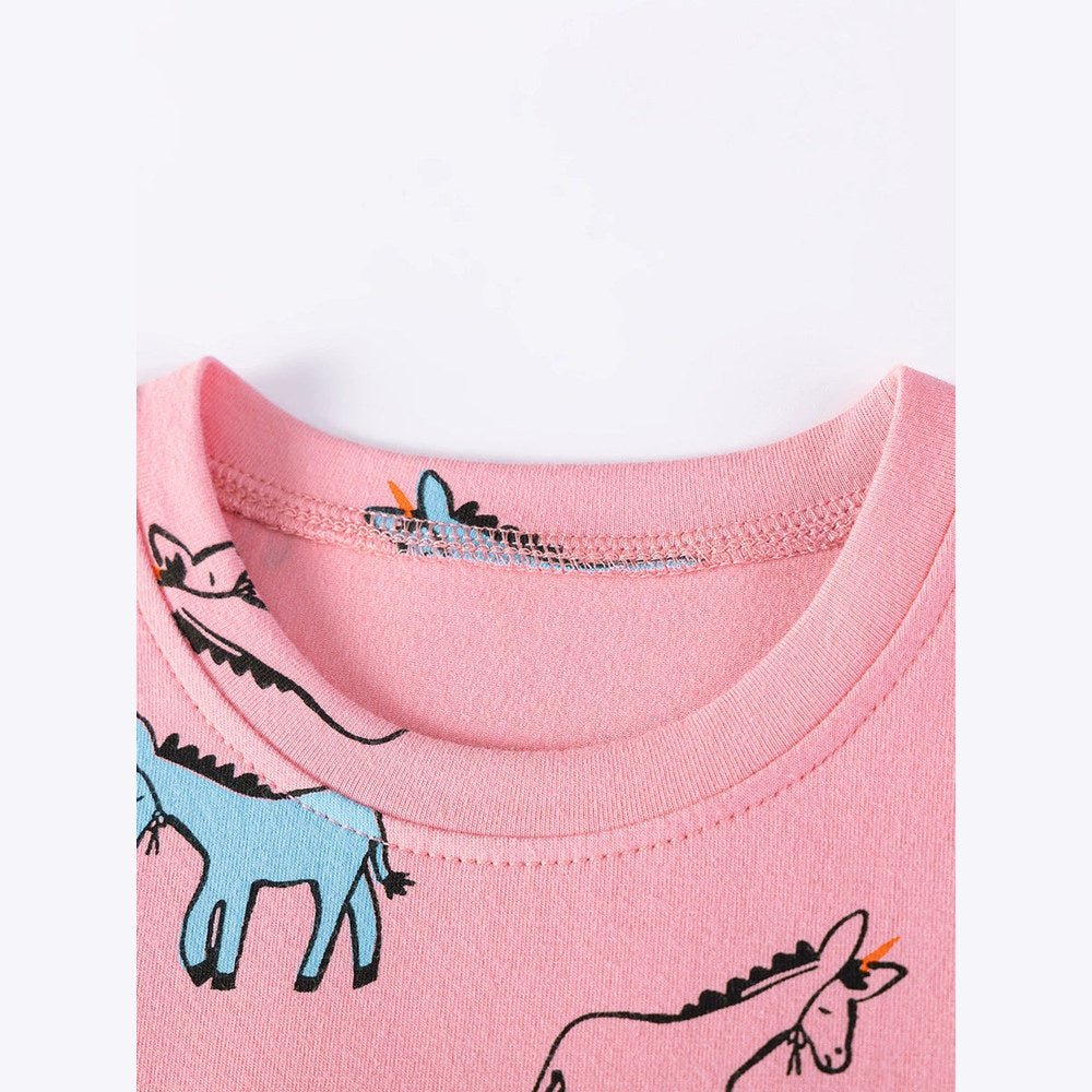 MyKids-USA® Summer Arrival Animals Cartoon Pattern Short Sleeves Crew Neck Dress for Stylish Girls
