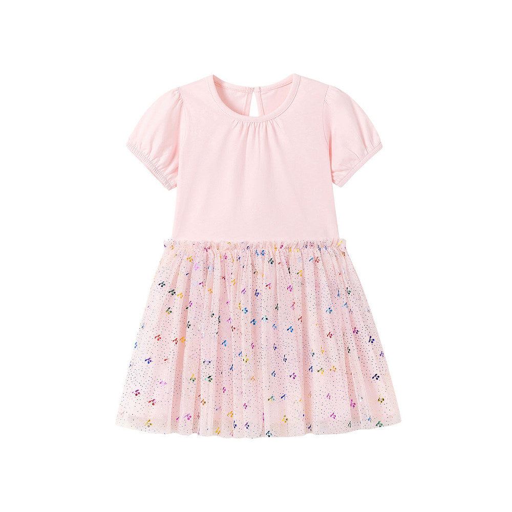 MyKids-USA® Summer Arrival Dots and Cherry Pattern Short Sleeves Crew Neck Dress for Stylish Girls