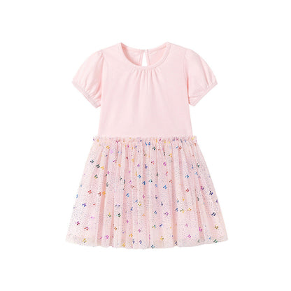 MyKids-USA® Summer Arrival Dots and Cherry Pattern Short Sleeves Crew Neck Dress for Stylish Girls