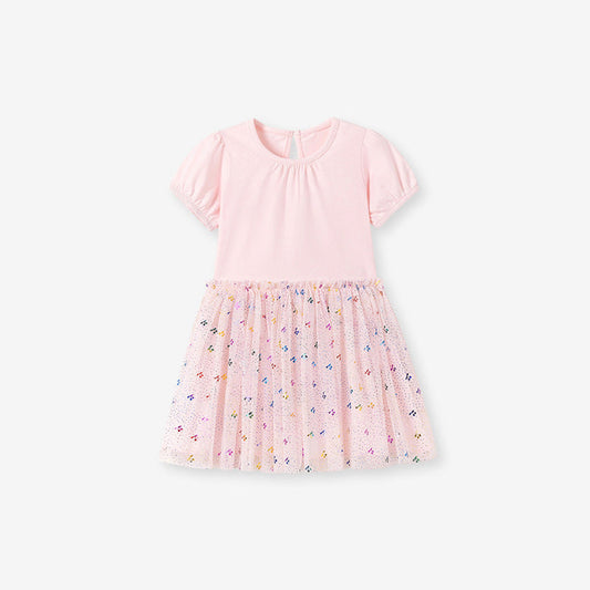 MyKids-USA® Dots and Cherry Pattern Short Sleeves Crew Neck Dress for Stylish Girls