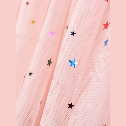 MyKids-USA® Cartoon and Stars Pattern Short Sleeves Crew Neck Dress for Stylish Girls