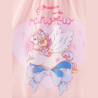 MyKids-USA® Cartoon and Stars Pattern Short Sleeves Crew Neck Dress for Stylish Girls