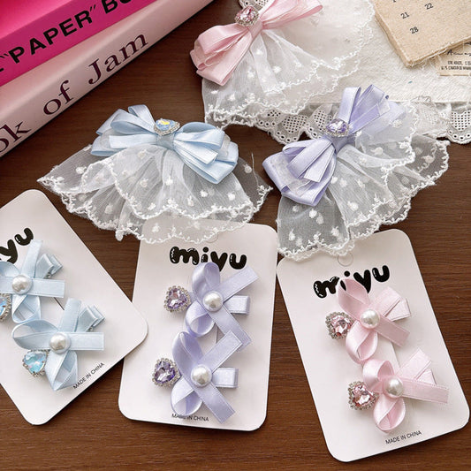 MyKids-USA® Collection of 2 Beaded Butterfly-bow Hair Clips or 1 Hair Ties